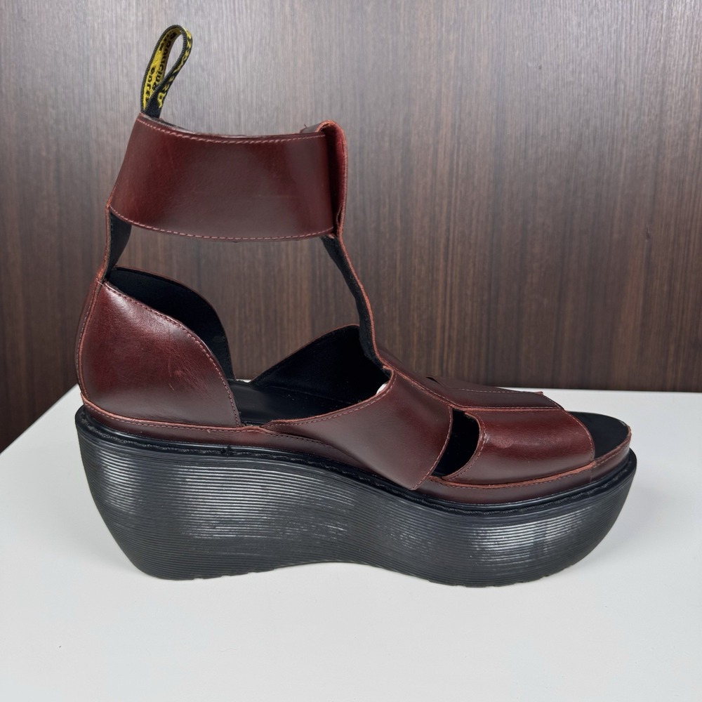 Dr. Martens Bessie Platform Leather Wedge Sandals Womens US 9 Oxblood Gladiator - Picture 9 of 16